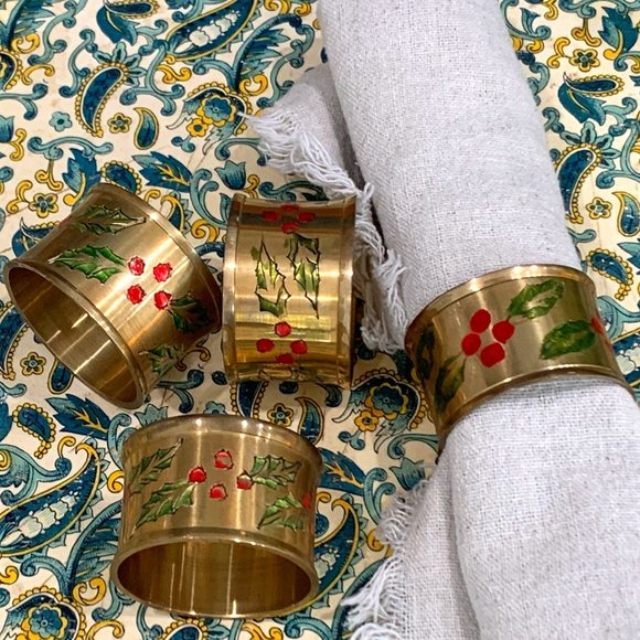 4 Vintage Solid Brass Holiday Napkin Holders - Picture 3 of 11